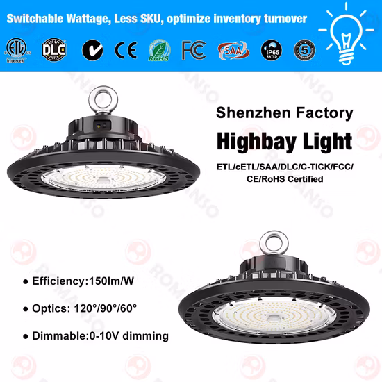 Romanso China Vataje conmutable Industrial LED UFO High Bay Lighting