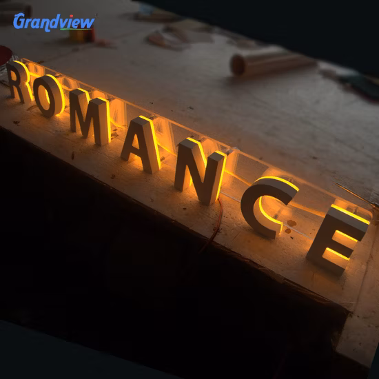 Letrero de logotipo con retroiluminación LED de letras iluminadas con halo de acero inoxidable y metal personalizado del fabricante