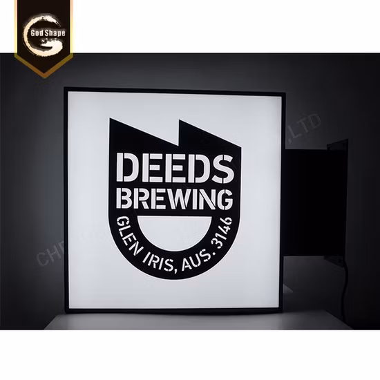 Señal de hoja de caja de luz cuadrada de iluminación LED de acrílico para exteriores para edificio comercial